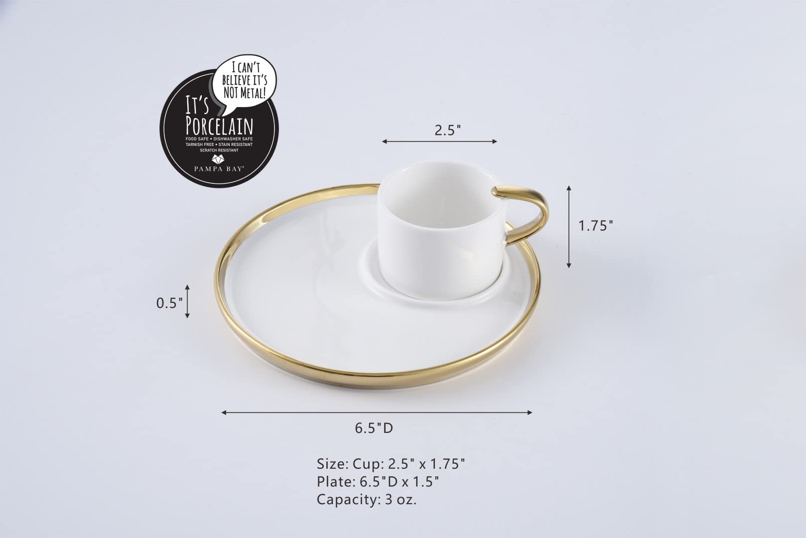 Pampa Bay For Coffee Lovers - Taza y plato de porcelana chapada en titanio, 6,3 x 16,5 cm
