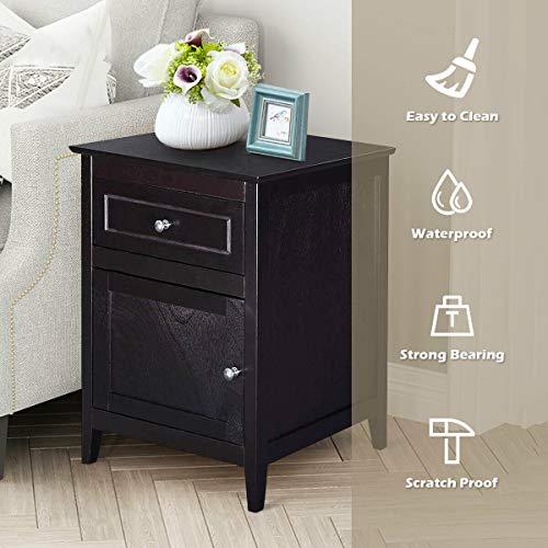 Giantex Wooden End Table With Drawer And Cabinet Bedside Sofa Table For Living Room, Bedroom, Solid Structure & Eco-Friendly Pine Material Espresso Accent Coffee Table Nightstand #TOP4