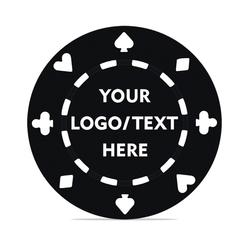 MARRILYTON 100 Custom Clay Poker Chips, Personalized with Your Logo and Text, Casino Sized Chips for Blackjack, Tournaments, Late Night Poker Game (Black)