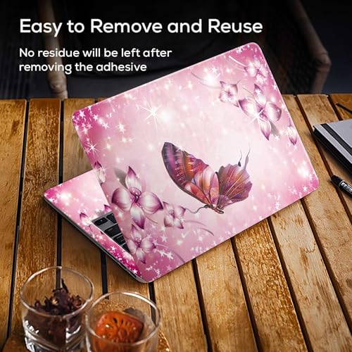 Image of Galaxsia Pink Butterfly Full Body Vinyl Laptop Skin /Sticker /Cover Upto 15.6 Inches Laptops Laminated-Removable-HD Quality Compatible for Hp-Dell-Sony-Lenovo-Asus etc.(15x10 Inches)