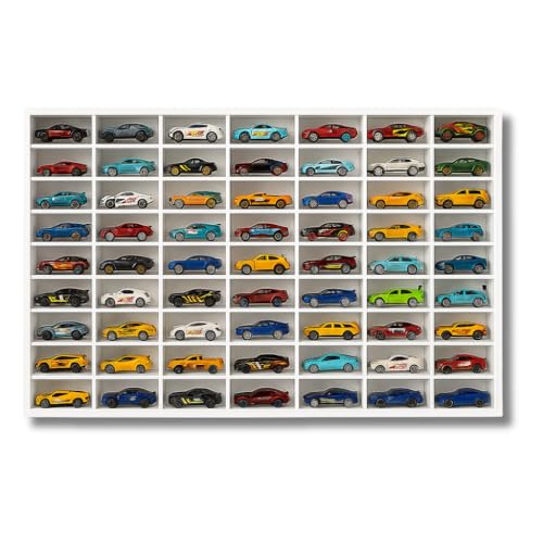 Image of 60-Car Hot Wheels White Display Case - Transparent Acrylic Organizer Shelf for Scale Diecast & Mini Models(Without Cars)