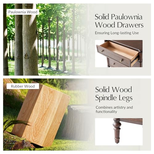 HULALA HOME Traditional End Table with Charging Station, Fluted End Tables with Wood Drawers and Solid Wood Spindle Legs, 28 Inch Wide Storage, Walnut - Image 5