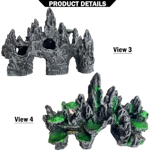 Image of Aquarium Decor Large N Tall Fish Tank Rock Decor with Mountain View Ornaments,Tree House,Cave,Extra Large Fish Tank Decorations
