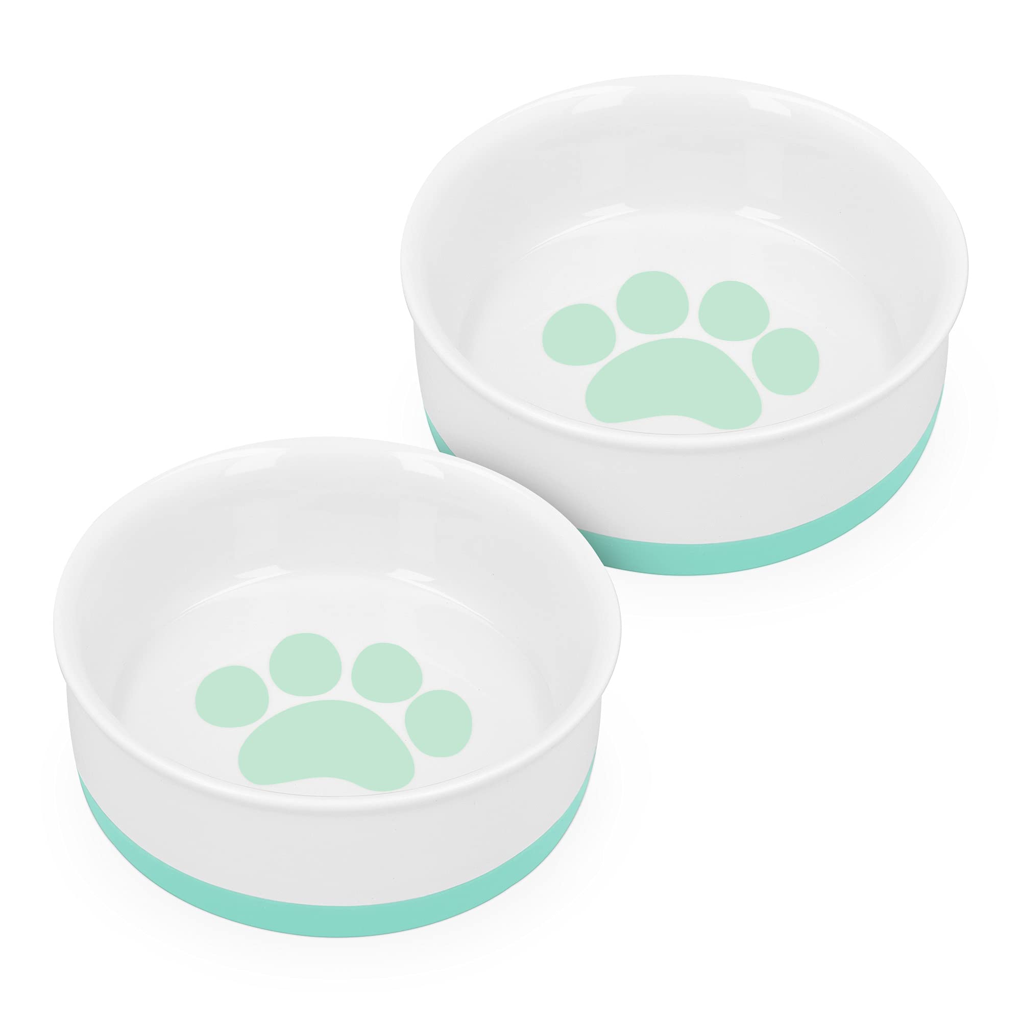 Navaris Comedero y Bebedero para Mascotas - 2X Cuenco Antideslizante de Porcelana para Agua Comida para Perros Gatos Conejos - Apto para lavavajillas