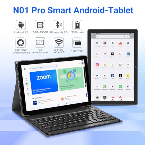 Tablet 10 Zoll Xgody Android 12 mit Tastatur und Dual-Band WLAN