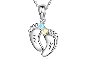 Engraved Personalized Baby Name Necklace Birthstone for Mom