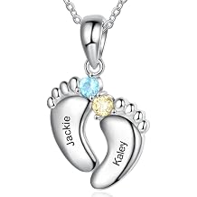 Personalized Birthstone Necklace for Mom, Custom Name Feet Charm | Custom mom necklace with names, birthstones, and 1-6 feet charms for Mother's Day, Christmas, or new mom gifts