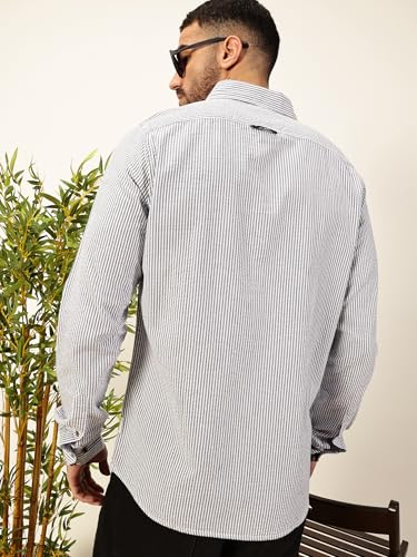Image of Thomas Scott Men's | Slim Fit | Striped Design | Button-Down Collar | 100% Cotton Casual Shirt for Mens