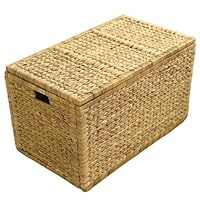 ChumDecor 30\" Wicker Storage Trunk,Handwoven Trunk Organizer, Metal Hinges at Lid and Frame,Wicker Toy Chest with Removable Liner,Large Blanket Storage (Natura)