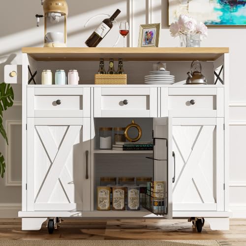 Isola Cucina Ruote Pieghevole, Legno Bianco, 118x43x98 cm