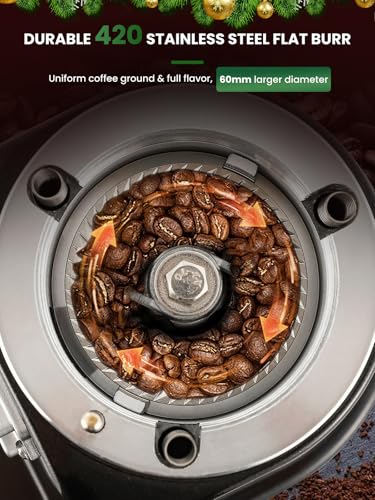 Huanyu Burr Coffee Grinder- Stainless Steel Flat Burr, 19 Precise Grind Settings, 35oz Capacity and Dual Dosing for Espresso, Hand Punch, French Press Black - Thumbnail 3