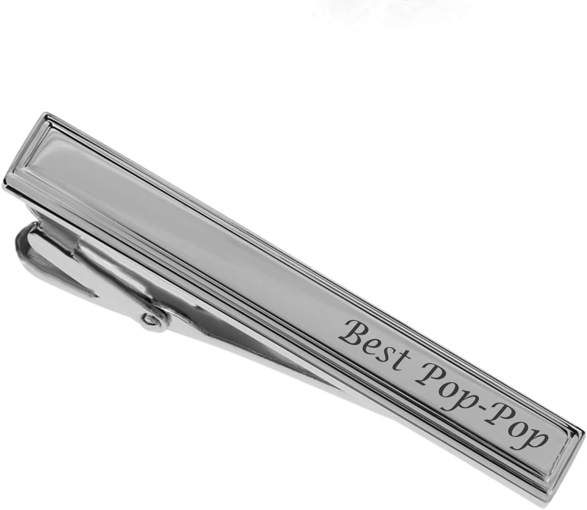 Personalized Silver Stainless Steel Beveled Tie Clip Bar Custom Engraved Free - Men’s Gift With Free Engraving - Ships from USA