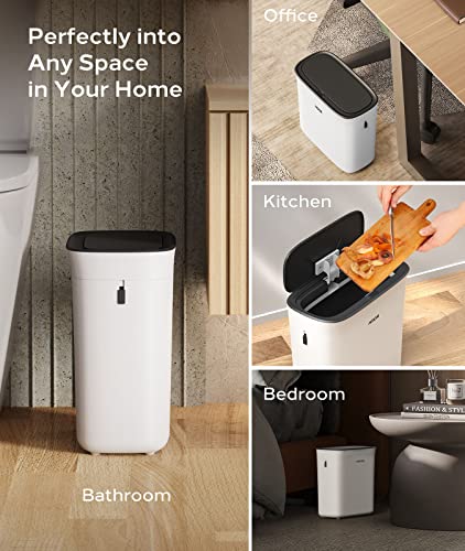 Fesiom Automatic Bathroom Trash Can With Lid 4 Gallon [Smaller Size, Larger Capacity] Slim Smart Trash Can Touchless Motion Sensor 16L Electric Plastic Narrow Trash Can For Bathroom Bedroom Kitchen #TOP5