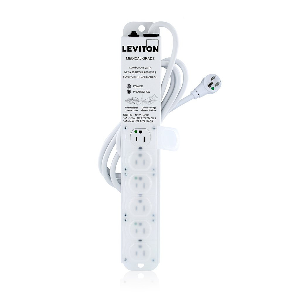 Leviton Medical Grade Surge Protective Power Strip, 15-Amp, 125-Volt, 6-Outlets, 7-Feet Cord Length, 5306M-1S7