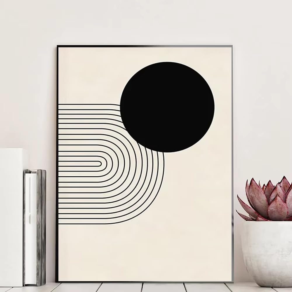 DFZEWKI Scandinavian Abstract Wall Art Geometric Beige and Black Arches Geometric Lines Poster Print for Living Room Decor(40x60cm(16x24in)/No frame)