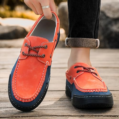 Men's Suede Moccasin Lace Up Loafers Retro Round Toe Slip On Comfortable Driving Shoes Fashionable Color Blocked Non-Slip Walking Shoes2