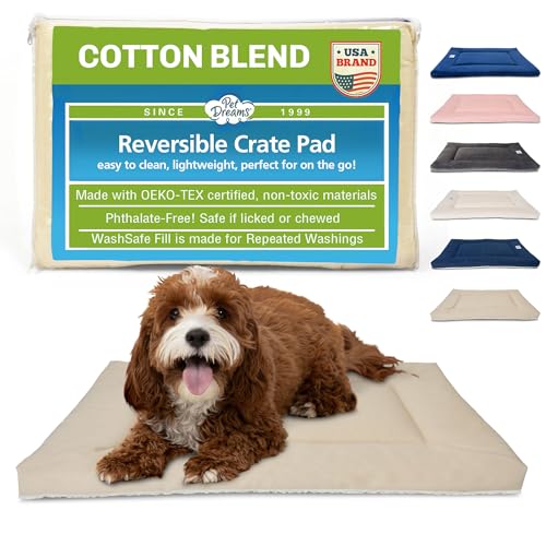 Pet Dreams Dog Crate Bed - Non Toxic Dog Bed, The Original Dog Crate Pad/Kennel Mat, Soft Dog Kennel Bed, Reversible Crate Mats for Dog Cages, Dog Crate Pads Washable (Khaki, Small 24 Inch Crate Pad)