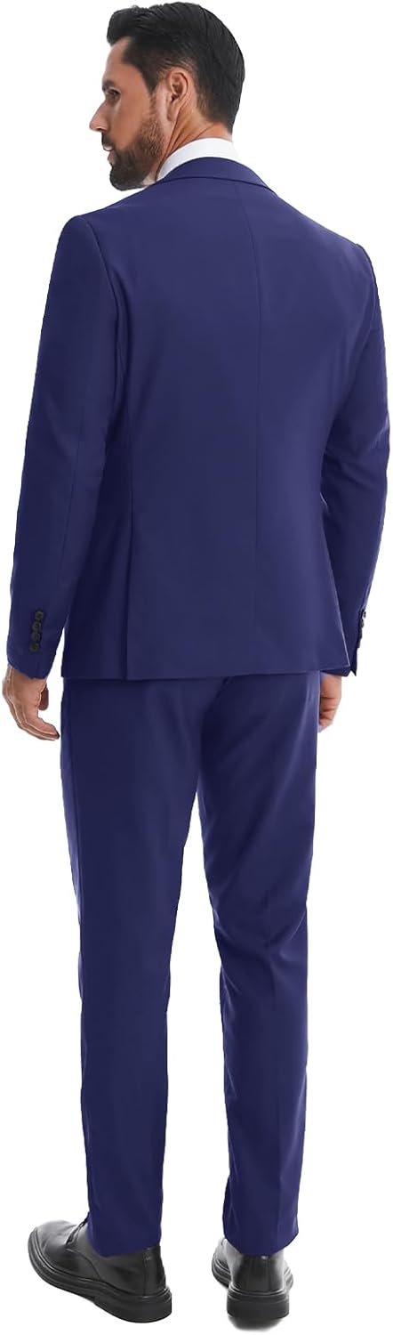Men's 3 Piece Slim Fit Suit Set One-Button Tuxedo Jacket Vest & Pants for Wedding Prom Business