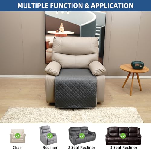 Dark Gray Eismodra Recliner Chair Cover for Non-Slip Protection