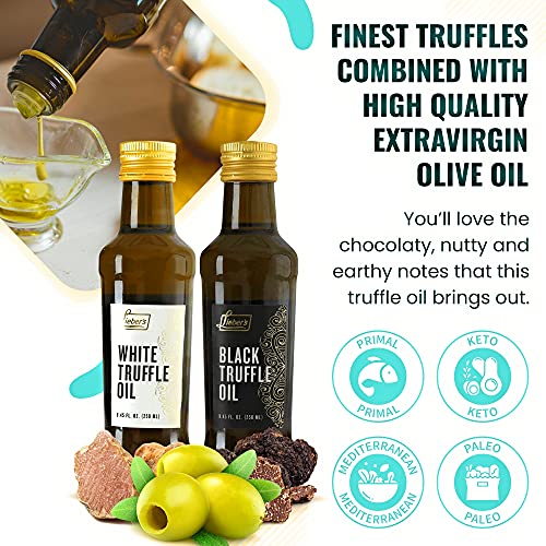 Lieber’s Black & White Truffle Oil Bundle | Premium Truffle Oil for Cooking, Salad Dressing, Garnish | This Gourmet Olive Oil Is Vegan, Vegetarian & Gluten Free | 8.45 Fl Oz Glass Bottle