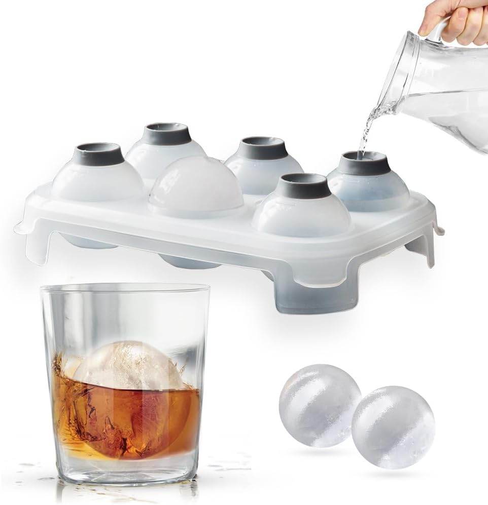 SVERES Large Round Ice Cube Mold | Leak-Free Whiskey Ice Cubes Mold | Top Fill Silicone Round Ice Cube Molds & Easy Release Ice Ball Maker | BPA-Free Big Ice Cube Molds Makes 2.5in Sphere Ice ball