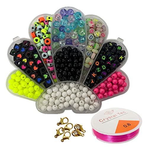 kit de Miçangas Neon Letras Brilham No Escuro Bolas Leitosas Perolas Fio de Silicone Elástico Gancho