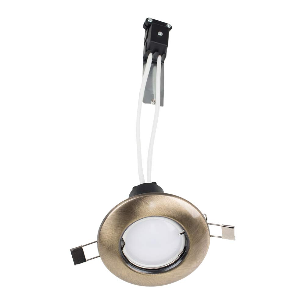 ValueLights Downlight Fixed Ceiling Light Fitting - 6 Pack - Cool White GU10 Bulbs - Antique Brass/Copper/Brushed Chrome/Chrome Finish - Metal Spring Clips - Mains Voltage