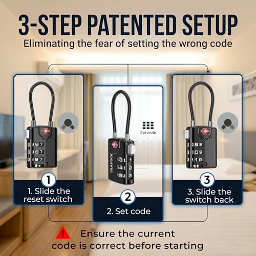 TSA Approved Luggage Locks - Heavy Duty 3 Digit Combination Cable Lock, Search Alert for Suitcases, Backpacks, Golf Bags, Tents, Violin and Camera Cases, 2 Pack, Black - Image 6