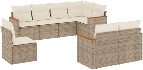 Miniatura 3 de 8 Piece Outdoor Modular Sofa Set in Beige and Cream White, Modern Patio Furniture with UV-Resistant PE Rattan and Removable Cushions, Flexible