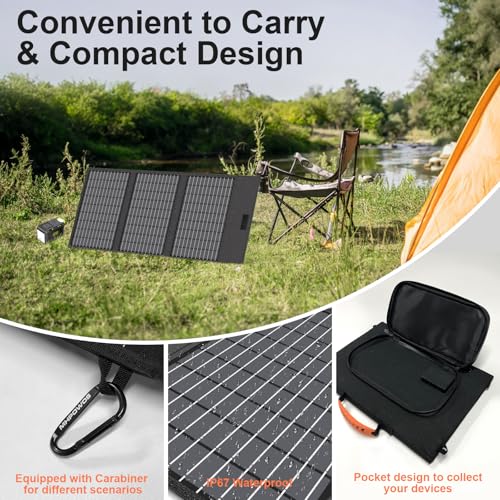 Image of 45W Portable Solar Panel Charger with USB-C, USB-A and DC Outputs 18V Foldable IP67 Waterproof Solar Panels with an Adjustable Kickstand, Mini Charger for Phones, Power Bank, Camping, Hiking, Outdoor
