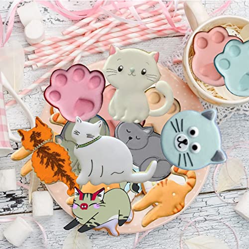 9 Pcs Cat Cookie Cutters Set, Assorted Cat Shape Metal Cookie Cutters, Cat Face, Cat Butt, Cat Paw Cookie Cutters Molds For Baking Cat Party Supplies, Silver #TOP3