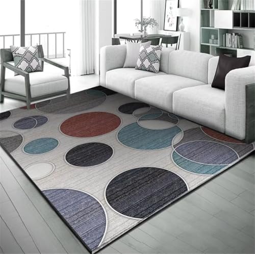 Tapis bleu de grande taille 250x300cm au design cercle géométrique - 2