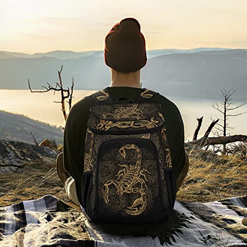 Scorpion Tattoo Ornate Gold Scorpion Lunch Bag, Reusable Portable Insulated Cooler Backpack With Adjustable Strap, Leak Proof Durable Lunch Box Backpack For Travel #TOP5