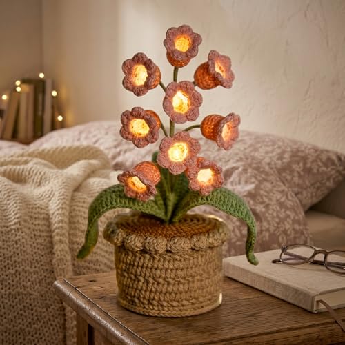 Lámpara de lirio de los valles, planta decorativa de ganchillo con LED 4