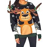 Costume Agent Reindeer Ring Toss 3D Ugly Christmas Sweater Multicolored