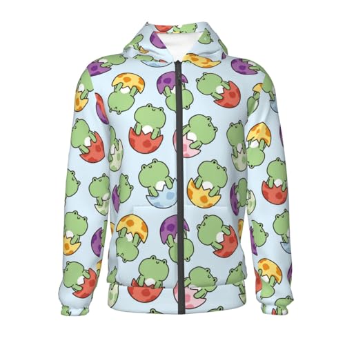 Cute Frog in Egg Kids Pullover Hoodies Boys Zip Up Sweatshirts Girls Athletic Clothes with Pocket2