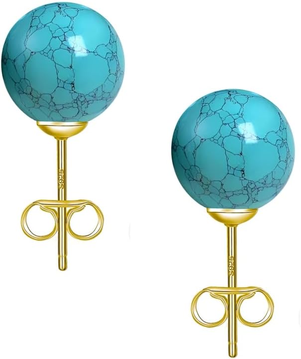 Turquoise Earrings for Women, Turquoise Stud Jewelry for Women/Girls, 5MM Sterling Silver Large Backing Hypoallergenic Nickel and Lead Free, Patural Pattern Perfect Jewelry Gift for Women Girls