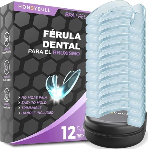 HoneyBull Guarda Dental para Dormir Protector Bucal de Dientes Viene en 2 Tamaños, para Bruxismo, Desechables, Para Deporte y Blanqueamiento (12 Unidades - Grueso)