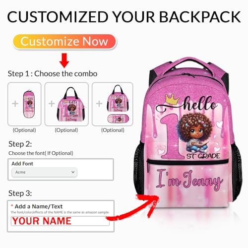 Backpack for Girls, Personalized Pink Backpacks for School Elementary Primary 1st Grade, Custom Lightweight Bookbag for Children Kids Girls 6-8, Gift Idea for Students 2nd 3rd Grade2