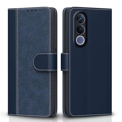 Image of Pikkme Flip Cover for Vivo V70 FE 5G | Leather Finish | Wallet Stand and Shock Proof | Complete Protection Flip Case (Blue)