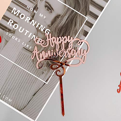 20Pcs Happy Anniversary Gilding Acrylic Cake Toppers Assorted Color Glitter Cake Flags Cupcake Desserts Cake Topper Picks Wedding Anniversary Valentine's Day Theme Party Supplies #TOP2