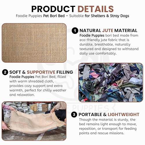 Image of Foodie Puppies Pet Bori Bed for Stray Dogs and Puppies | Jute Sack with 3.5Kg Shredded Cloth Filling | Durable, Comfortable & Sustainable Resting Gunny Bags Solution for Shelters (85 x 58 x 12 cm)