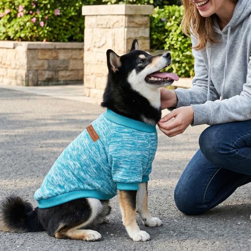 Image of 2 Pack Dog Sweaters for Small Dogs Girl Boy Winter Fleece Clothes Warm Soft Dog Sweatshirt Outfit for Dogs Cats Pet Apparel (Light Blue+Matcha Green, M (Back: 13.7 inch, Chest: 17.7 inch, 10-14 lbs))