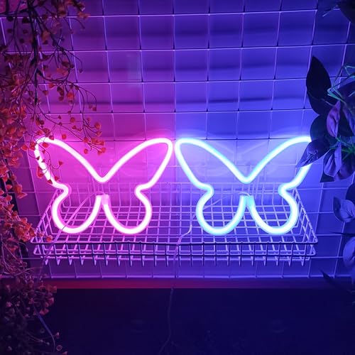 Image of JYWJ Butterfly Neon Sign,USB or 3-AA Battery Powered Neon Light,LED Table Decoration,Bedroom Wall Decoration,Birthday Gift,Wedding Supplies Business Gift(Blue)