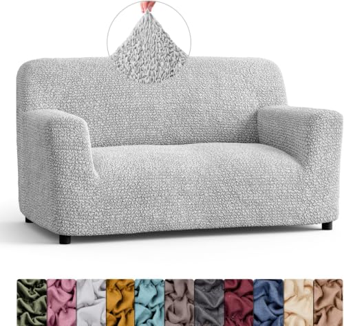 Image of Bellissima Sofa Covers - Premium Luxury Microfibra Plain Stretchable Sofa Cover 2 Seater Fully Covered Slipcover, Imported from Italy (Pearl)