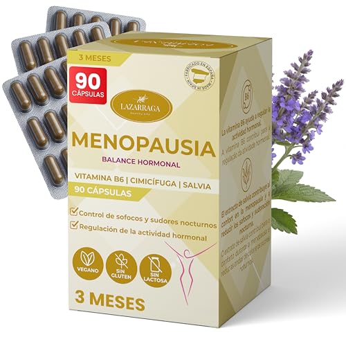 MENOPAUSIA COMPLEX 3 EN 1 con Vitamina B6, Cimifuga y Salvia | Control de Sofocos | Regula los cambios hormonales l | Sin Soja ni Conservantes | 3 Meses de Tratamiento | 90 Cápsulas Veganas