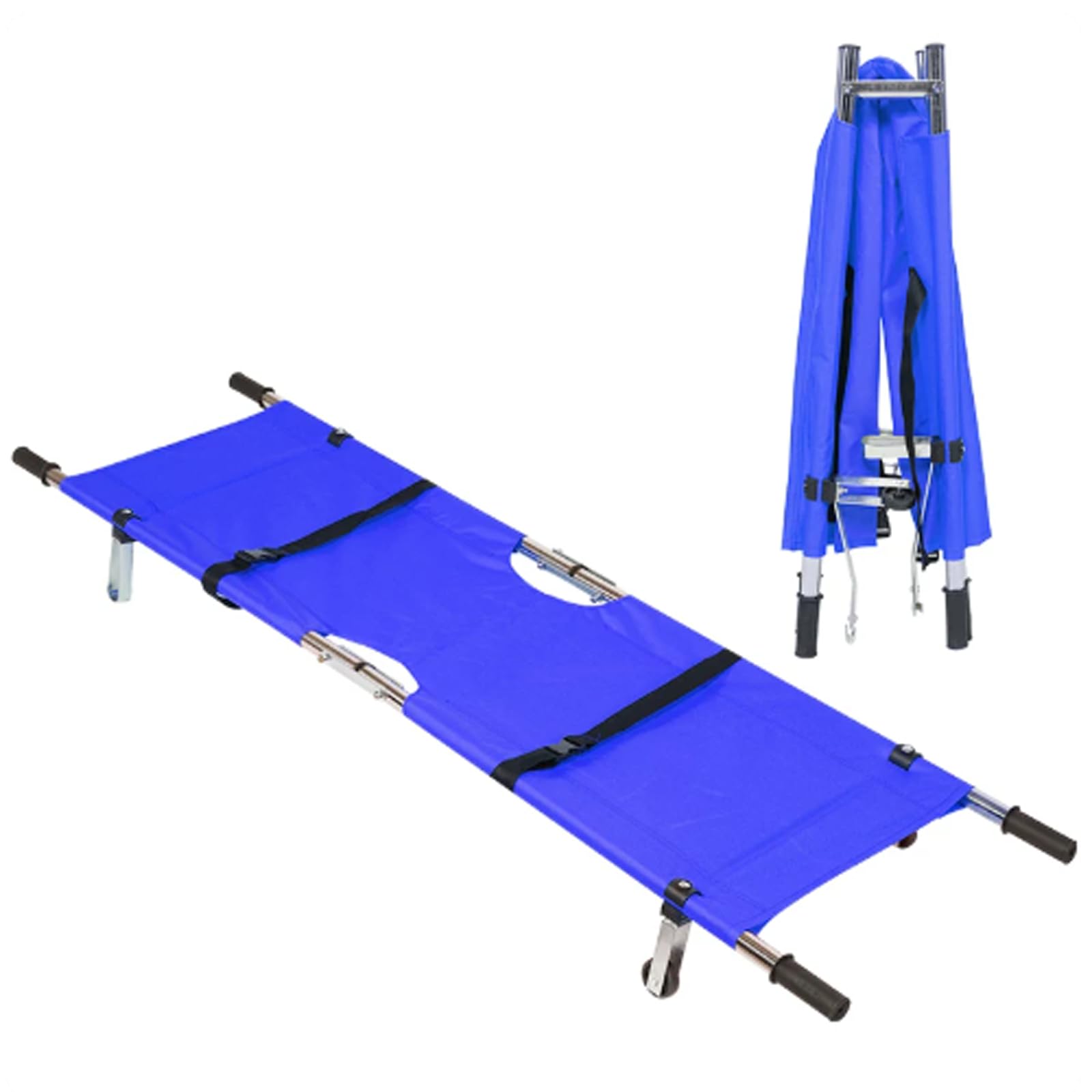 Barella portatile pieghevole, in grado di supportare 440 libbre | Barella di salvataggio pieghevole leggera, con 2 cinghie di fissaggio e maniglie in gomma granulare antiscivolo(Blue)