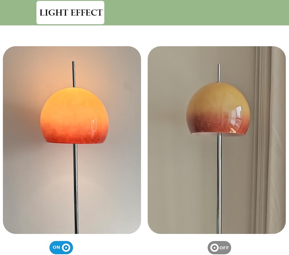 Glass Floor Lamp, Industrial Standing Lamp with Orange Dome Shade, Mid Century Tall Pole Standing Accent Lighting for Office Living Room Bedroom