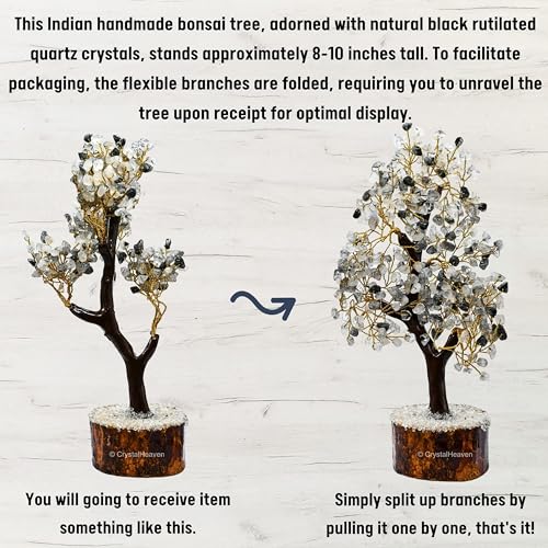 Image of Certified Black Rutilated Quartz Crystal Tree for Good Luck - Healing Crystals Money Tree for Wealth, Positive Energy at Home Office - Decorative Spiritual Gifts for Vastu, House Warming