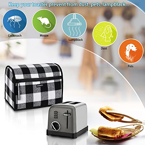 Toaster Cover 2 Slice Wide Slot, Toaster Oven Cover Compatible With Cuisinart, Small Bread Cover, 2 Slice Toaster Covers With Zipper Pockets Buffalo Check (Cover Only) #TOP2